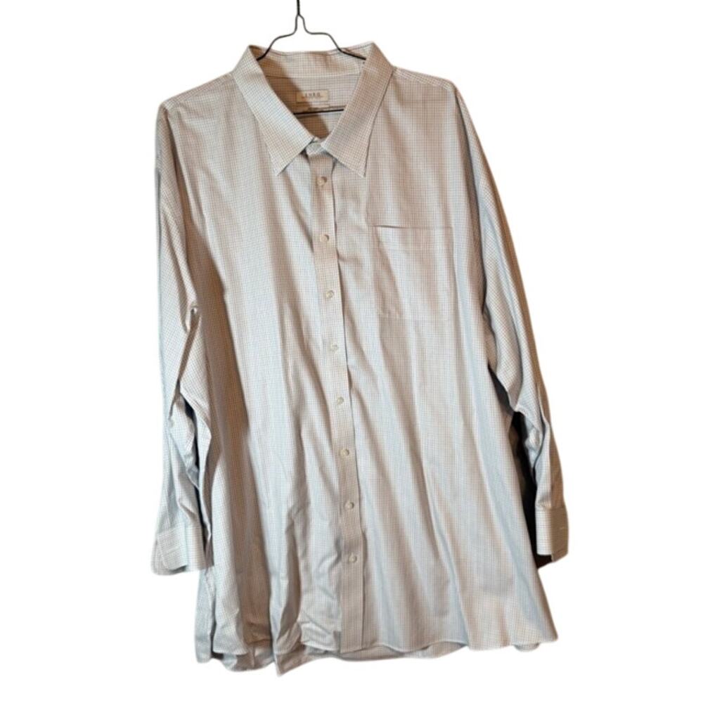 22 36-37 Tall Enro White Blue Gray Striped Button Up Non Iron Dress Shirt